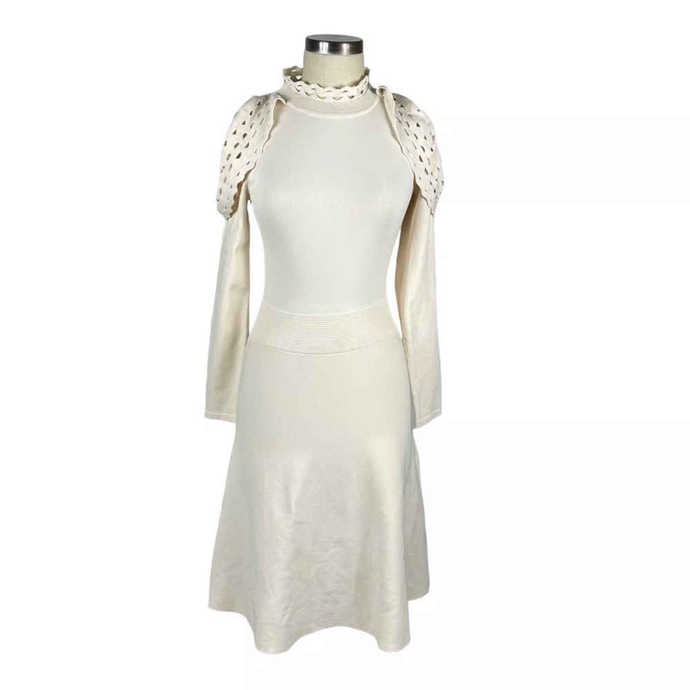 Sandro Cream Cold Shoulder Fit and Flare Dress